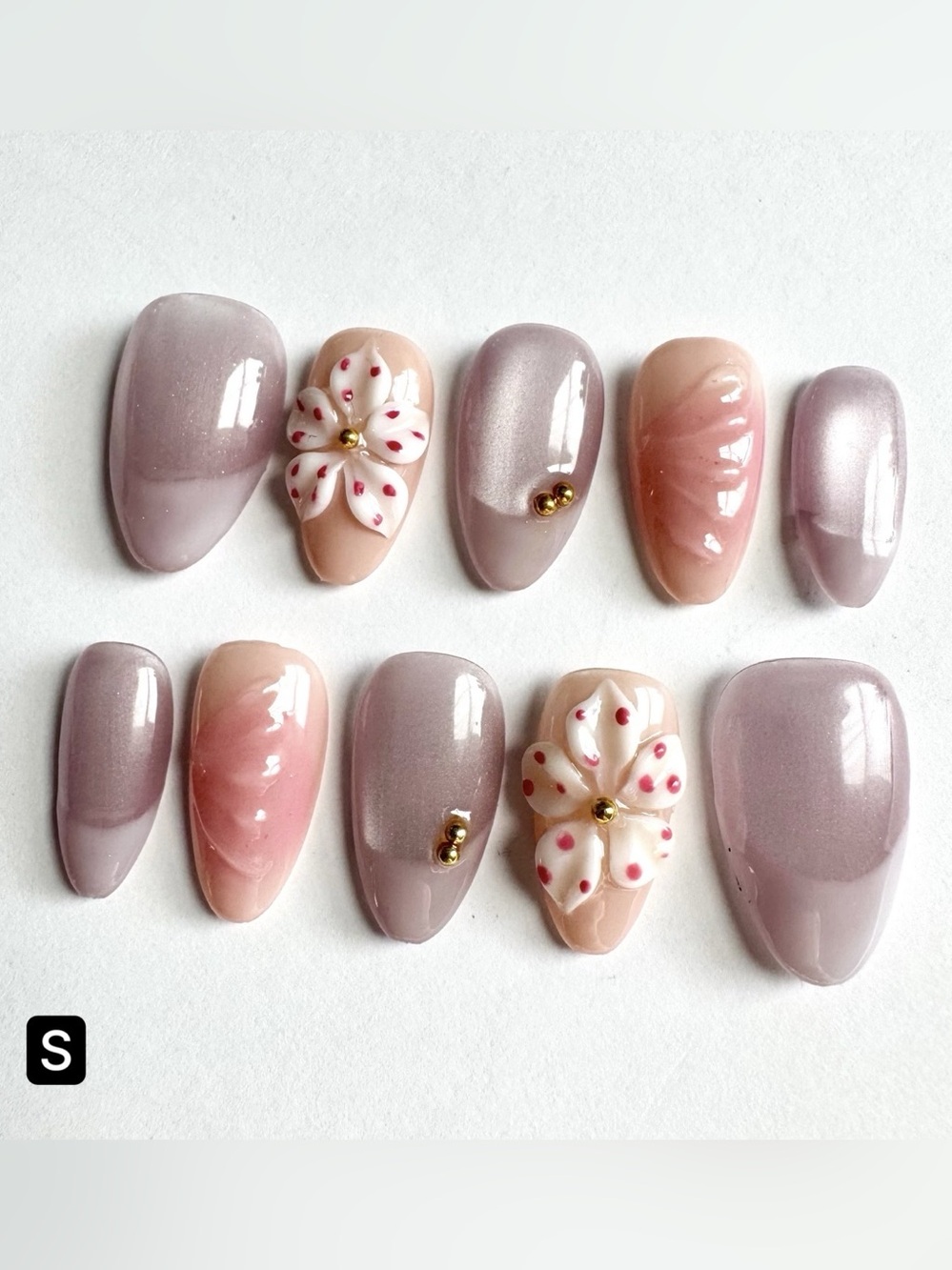 Pink & White 3D Floral Press-On Nails